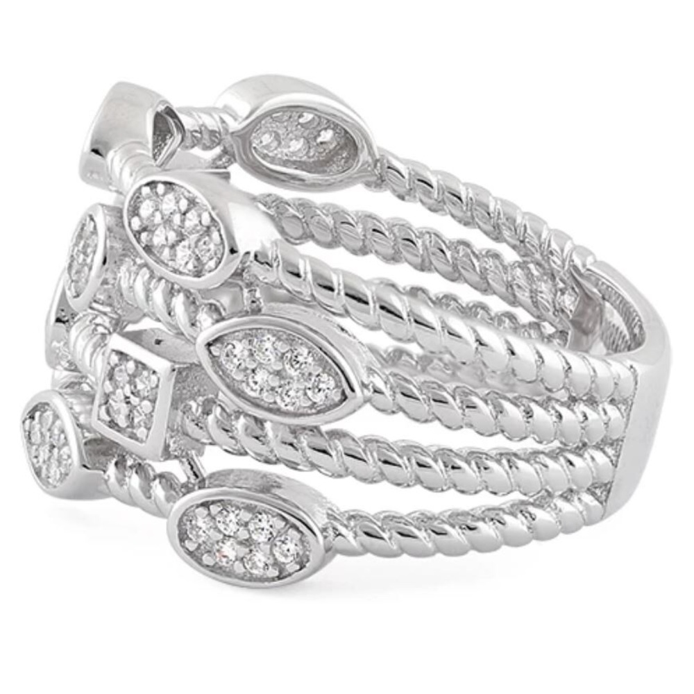 925 STERLING SILVER Unique Multi Shapes Design CZ Band Ring - Picture 14 of 16